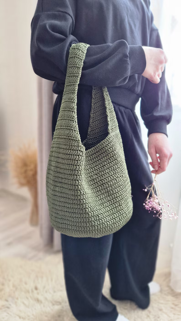 Crochet pattern polyester cord bag.