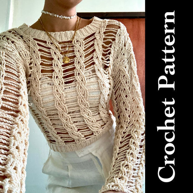 Cable Mesh Sweater Crochet Pattern (English)